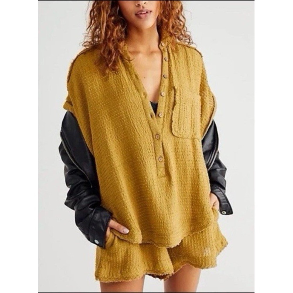 NWT Free People All Aboard Waffle Button Down Romper One Piece Sz XS Brown